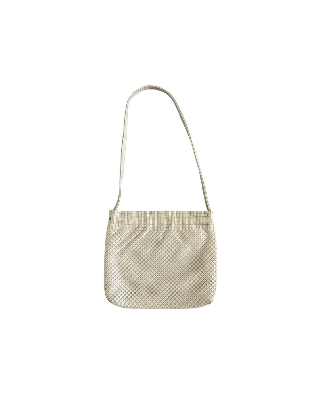 Cream Woven Shoulder Bag with Slim Strap